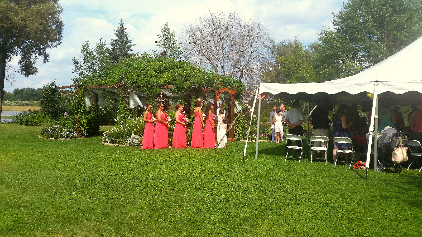 Bridesmaids are lined up waiting for the Bride